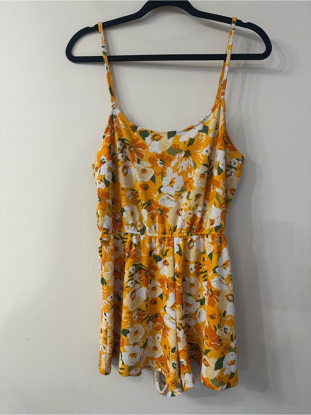 Divided Yellow Floral Spaghetti Strap Romper